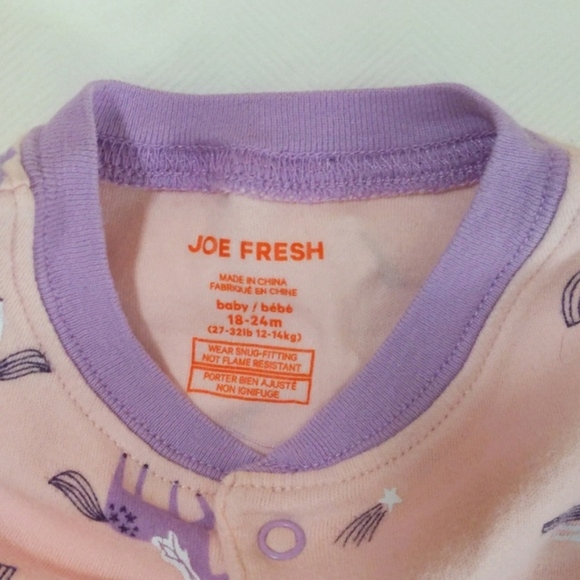 joe fresh unicorn cotton snap footie sleeper pajamas 18-24 months baby girl - Picture 2 of 6